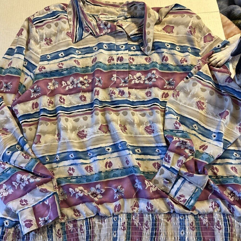 Alfred Dunner Womens Long Sleeve Shirt Blouse Top Size 24W